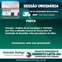 Pauta da Sessão Ordinária do dia 08 de dezembro de 2023